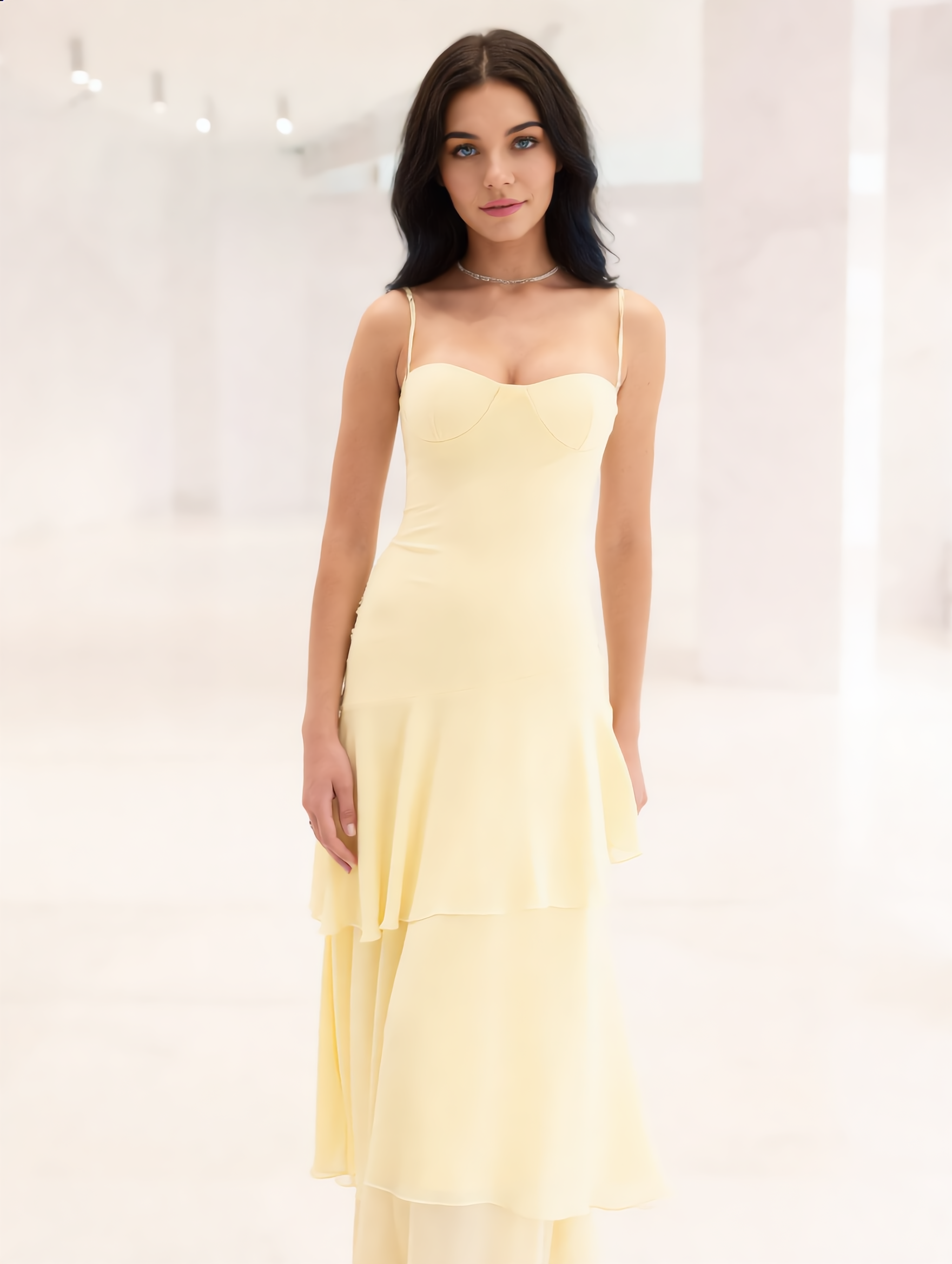 Dames Maxi Jurk | Spaghettibandjes | Gelaagde Rok Met Bustier Top