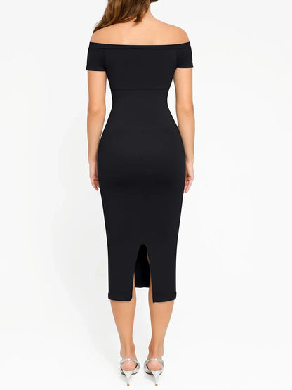 ELYSE – Eco Off-Shoulder Shaping Dress