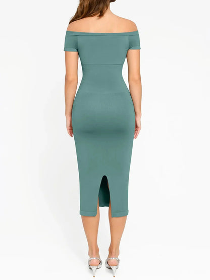 ELYSE – Eco Off-Shoulder Shaping Dress