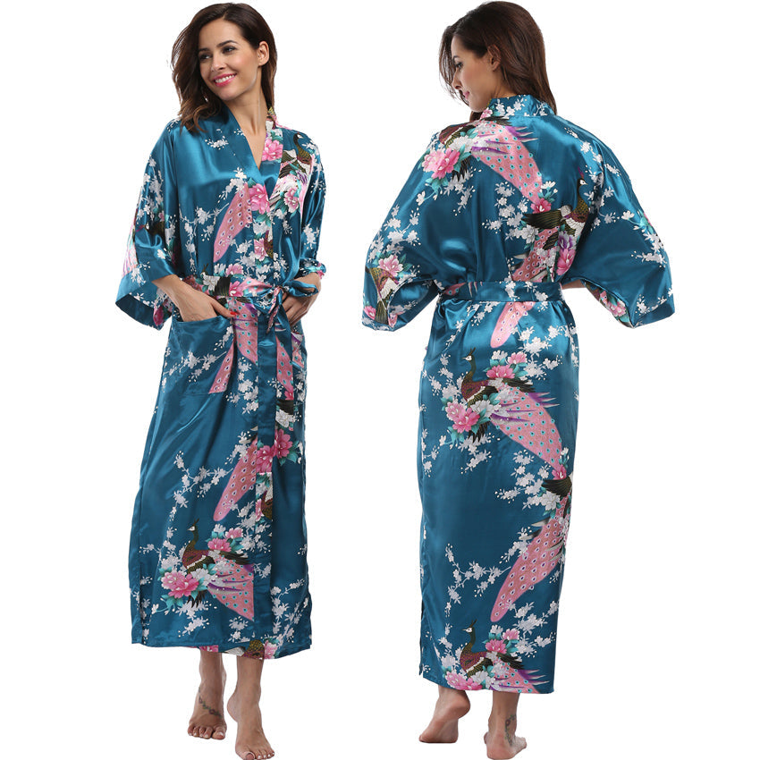 Lange Satijnen Kimono met Pockets – Luxe Enkel-Lange Robe