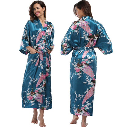 Lange Satijnen Kimono met Pockets – Luxe Enkel-Lange Robe