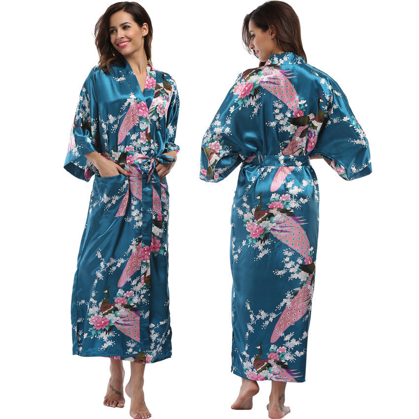 Lange Satijnen Kimono Met Pockets - Luxe Enkel - Lange Robe