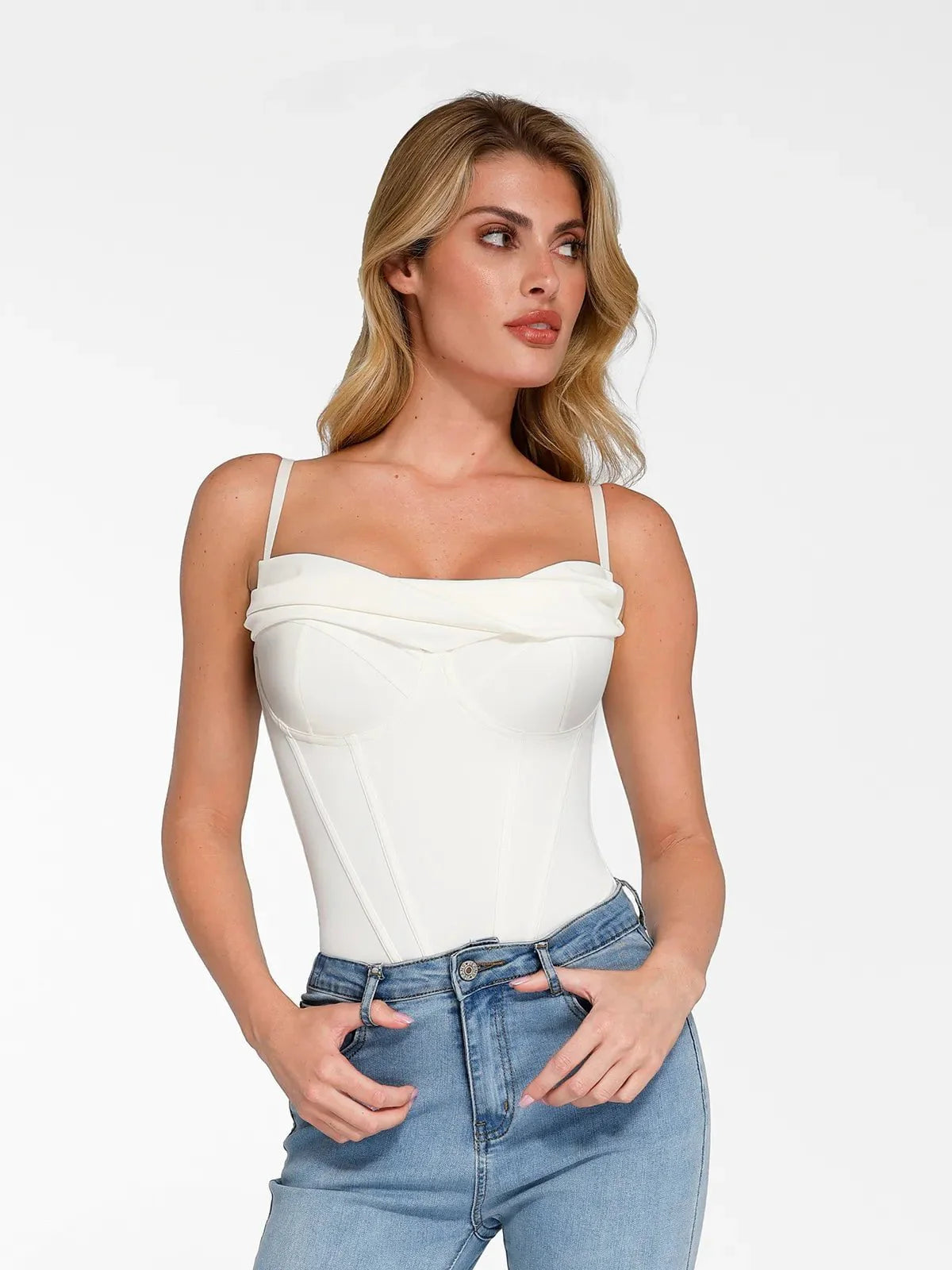 ISABELLE – Corset Bust Draping Bodysuit - LivingCurves Tops Body Shaper Slip Thong Bruin / XS