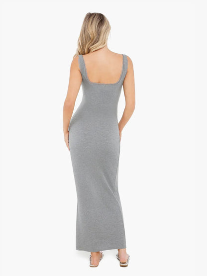 FAYE – Shaping Maxi Jurk met Kant & Henley Detail