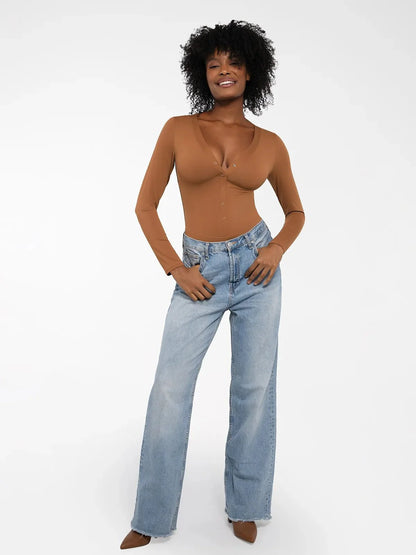 Redtag Thermal Shapewear Long Sleeve Tummy Control Bodysuit - LivingCurves Tops Body Shaper Sculpting Warm Winter Black / XS