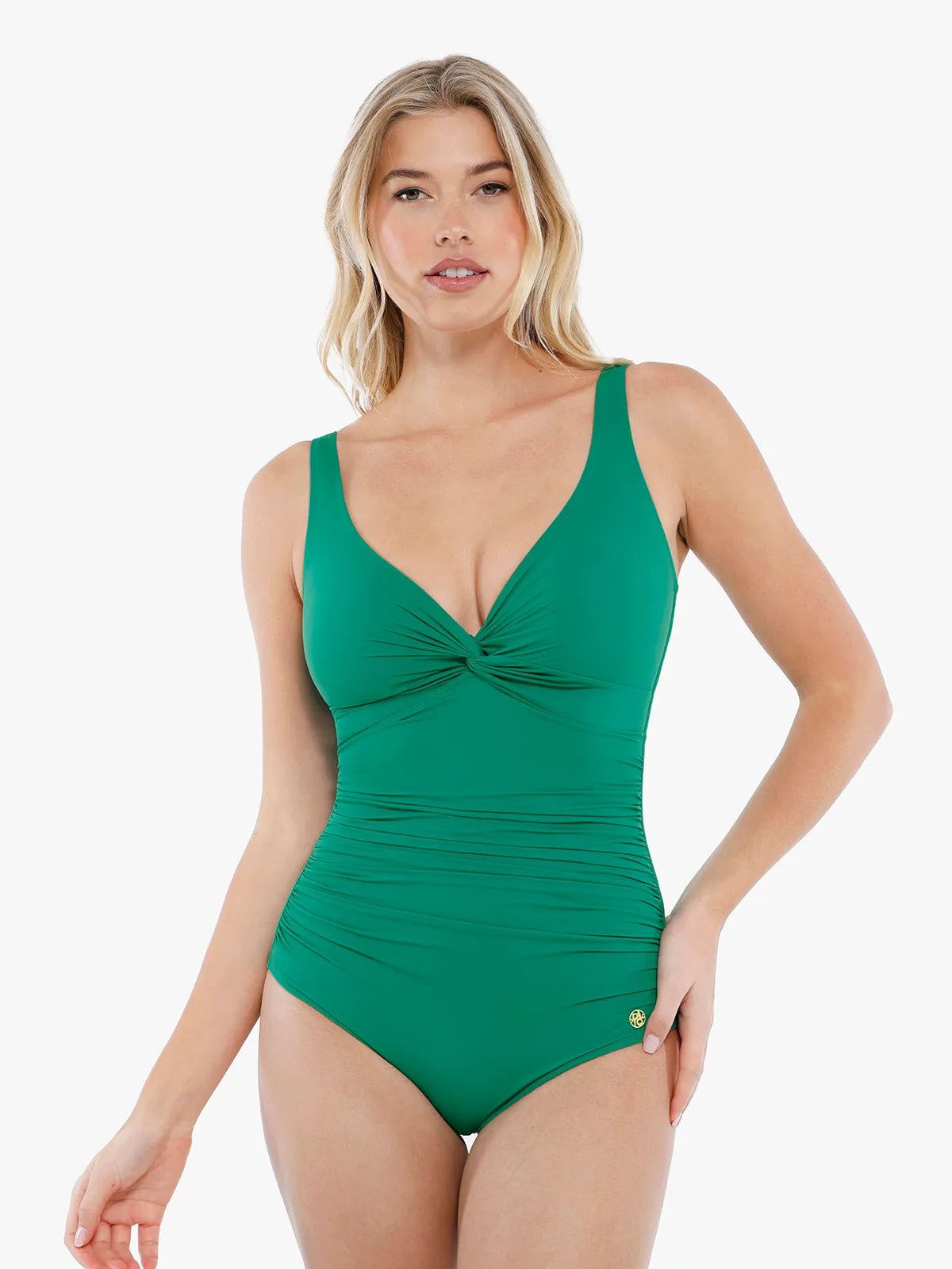 LORÉ – Ruched Mesh Shaping Bodysuit - LivingCurves Tummy Control One Piece Swimwear Groen / XS