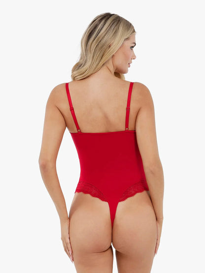 Shapewear Strappy Tummy Control Lace Inset Bodysuit - LivingCurves Sexy Tops Body Shaper Chili Red / XS