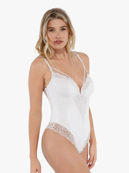 Shapewear Strappy Tummy Control Lace Inset Bodysuit - LivingCurves Sexy Tops Body Shaper Chili Red / XS