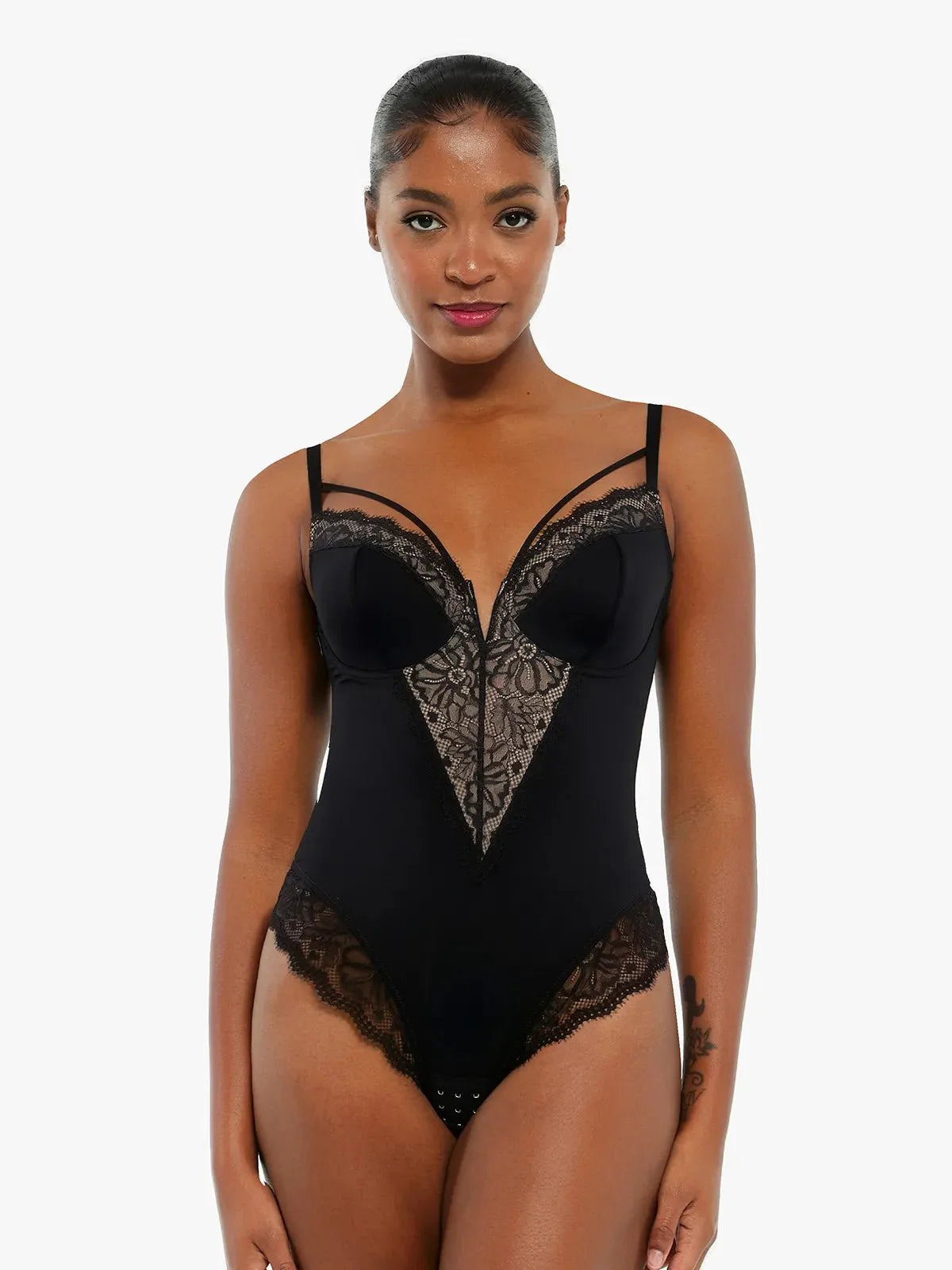 Shapewear Strappy Tummy Control Lace Inset Bodysuit - LivingCurves Sexy Tops Body Shaper Black / XS
