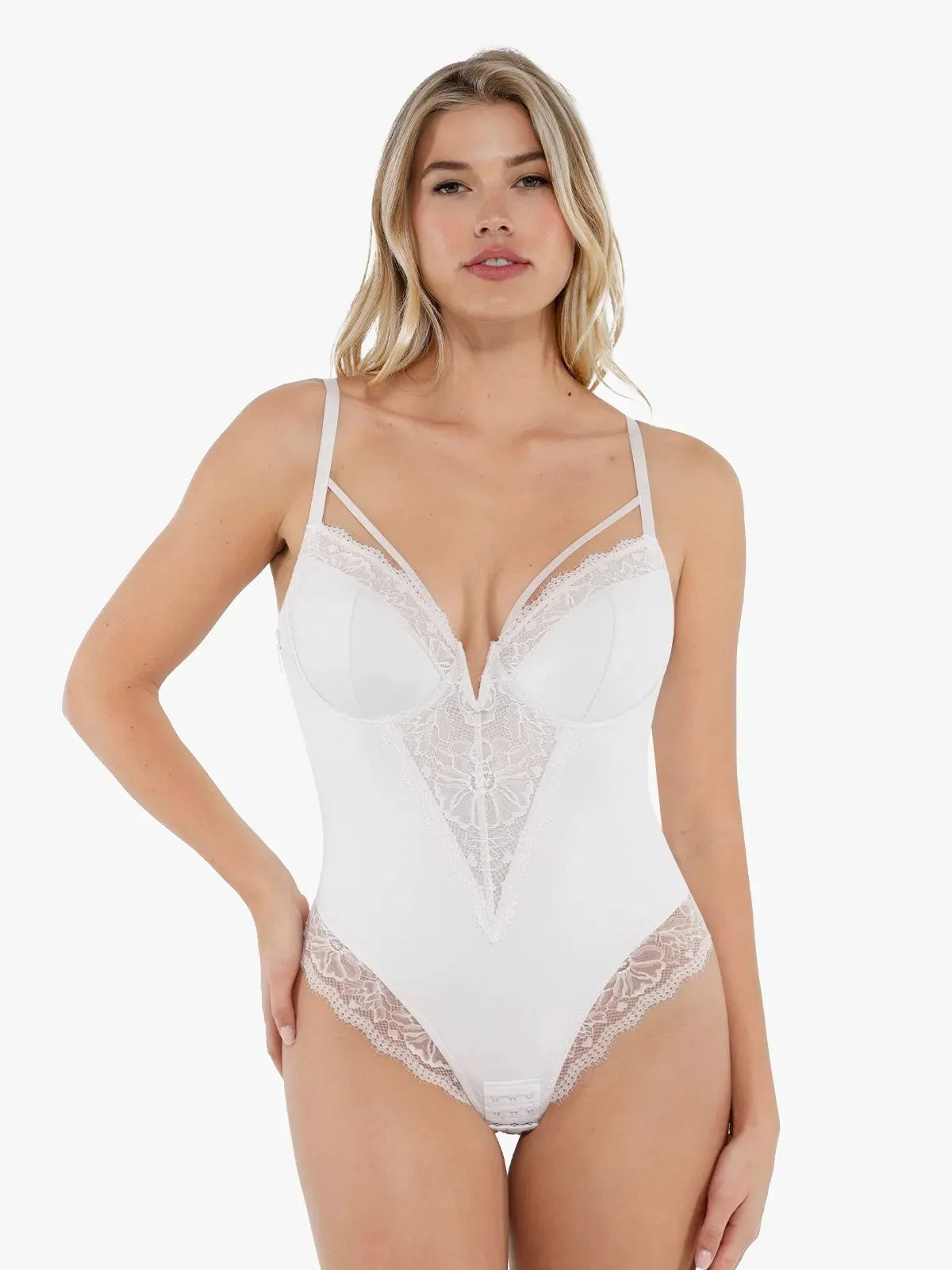 Shapewear Strappy Tummy Control Lace Inset Bodysuit - LivingCurves Sexy Tops Body Shaper White / XS