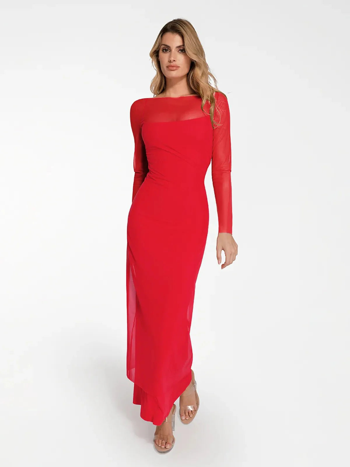 LYSERA – Sheer Mesh Maxi Cover-Up - LivingCurves Outerwear Rood / S