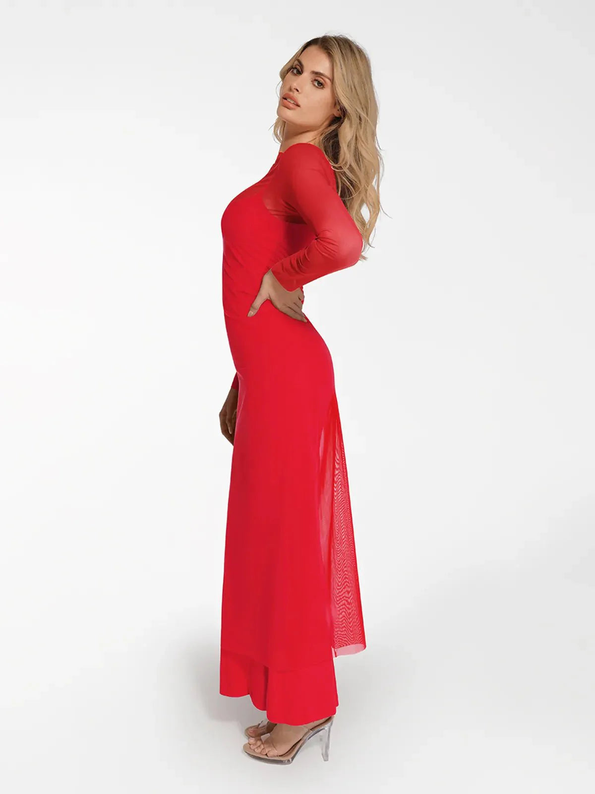 LYSERA – Sheer Mesh Maxi Cover-Up - LivingCurves Outerwear Rood / S