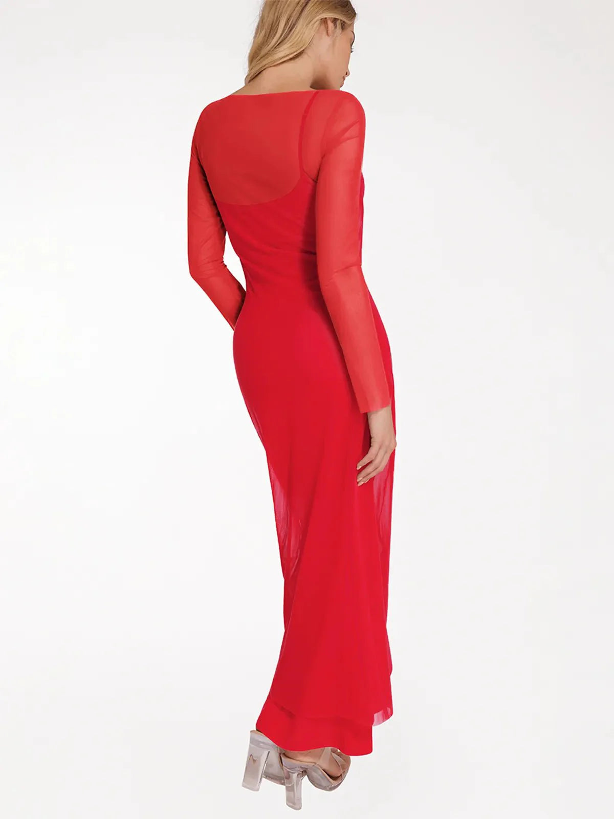 LYSERA – Sheer Mesh Maxi Cover-Up - LivingCurves Outerwear Rood / S