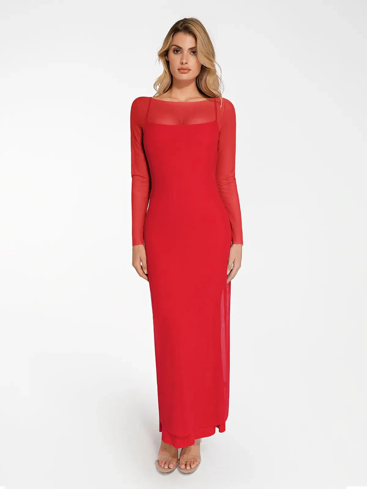 LYSERA – Sheer Mesh Maxi Cover-Up - LivingCurves Outerwear Rood / S