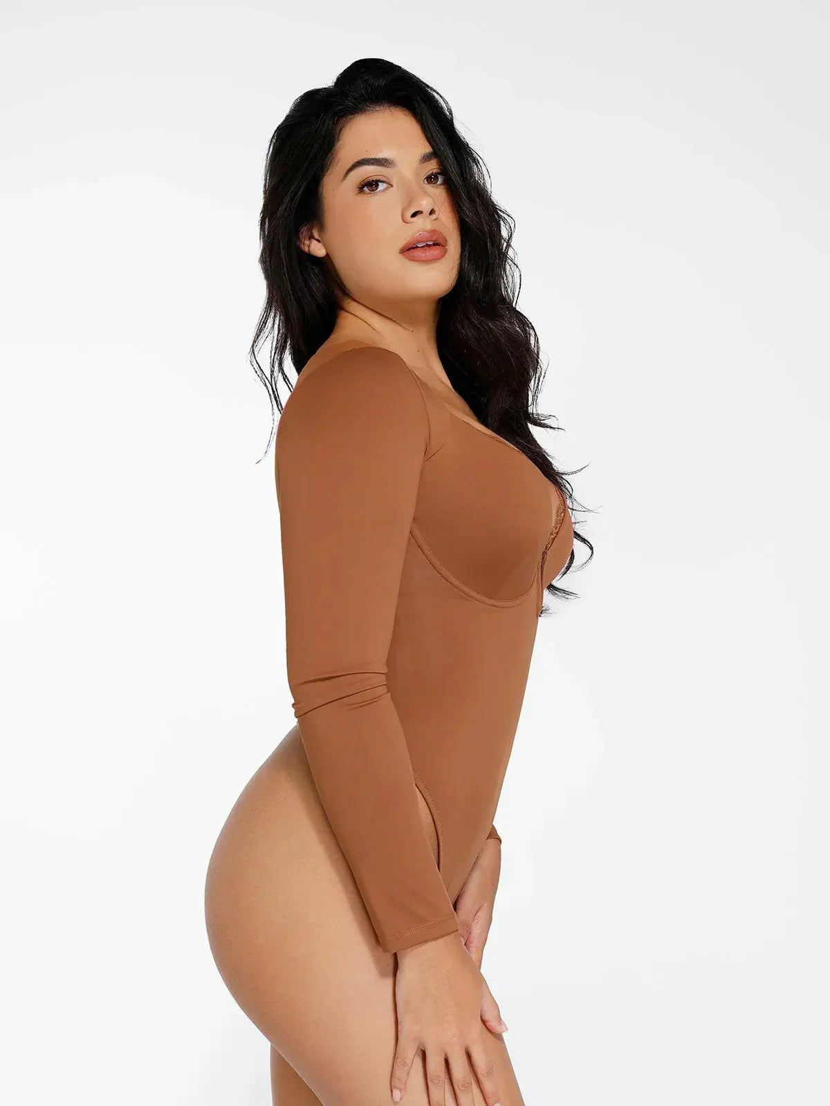 ELINE – Long Sleeve Lace V-Neck Bodysuit - LivingCurves Tops Body Shaper Sculpting Winter Rood / XS