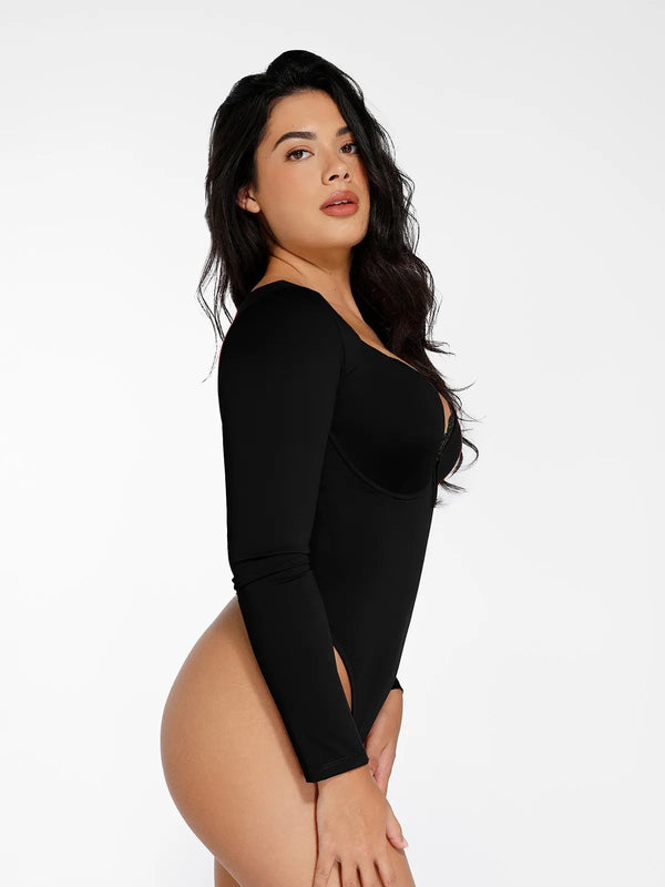 ELINE – Long Sleeve Lace V-Neck Bodysuit - LivingCurves Tops Body Shaper Sculpting Winter Rood / XS