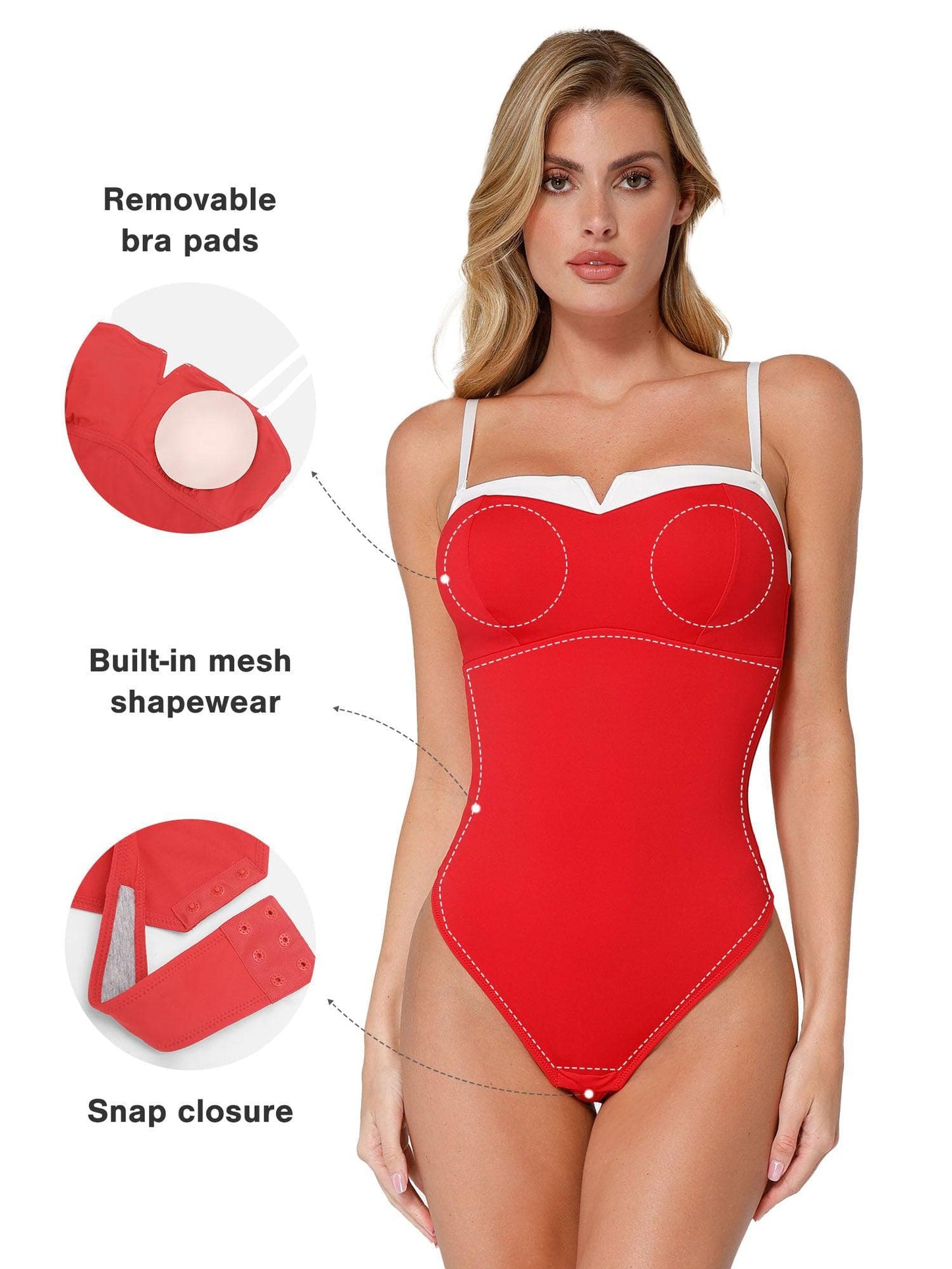LEONA – Contrast Trim Bodysuit - LivingCurves Tops Body Shaper Rood / XS