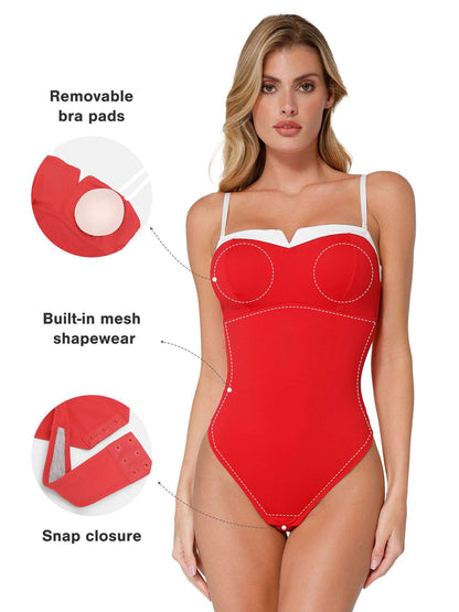 LEONA – Contrast Trim Bodysuit - LivingCurves Tops Body Shaper Rood / XS