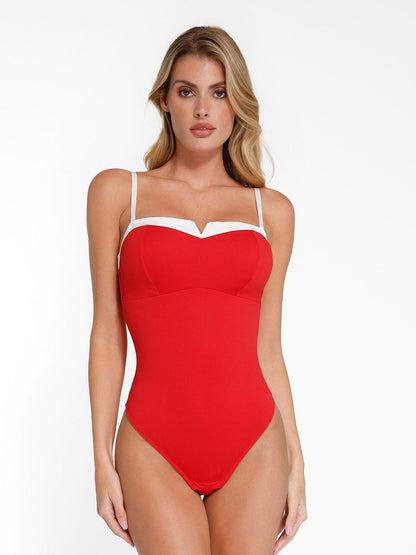 LEONA – Contrast Trim Bodysuit - LivingCurves Tops Body Shaper Rood / XS