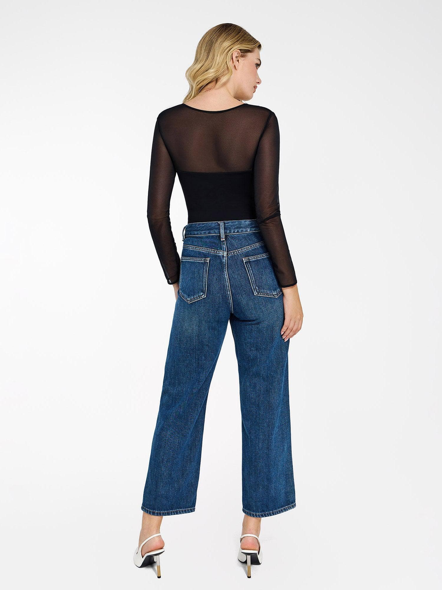 LUMA – SQUARE NECK BODYSUIT MET MESH MOUWEN - LivingCurves Tops Body Shaper Long Sleeve Zwart / S