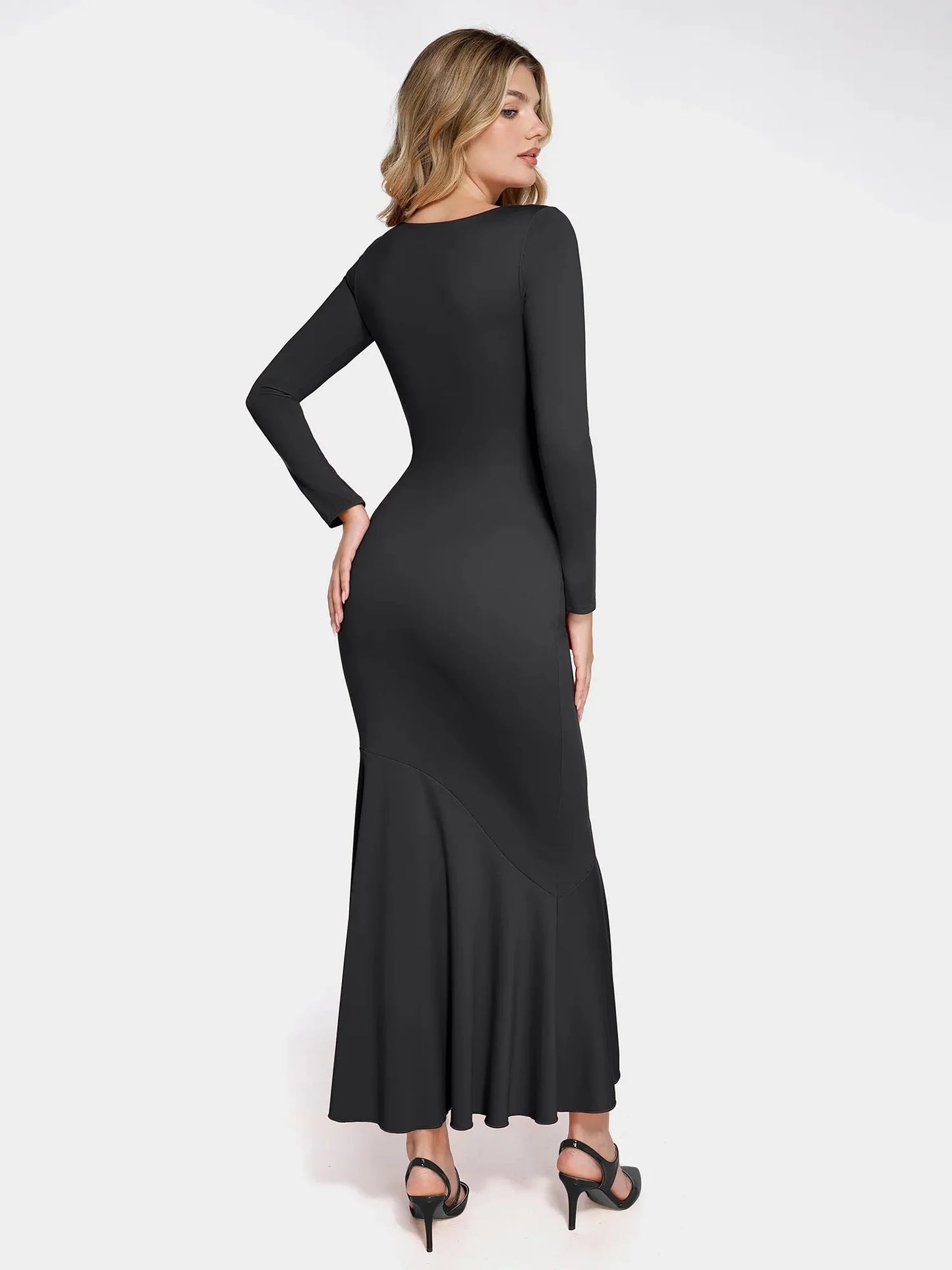 ELVA – Shapewear Maxi Jurk met Kant & Lange Mouwen