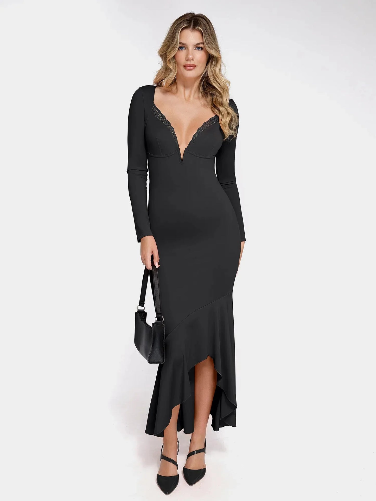 ELVA – Shapewear Maxi Jurk met Kant & Lange Mouwen