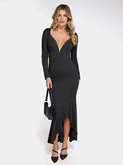 ELVA – Shapewear Maxi Jurk met Kant & Lange Mouwen