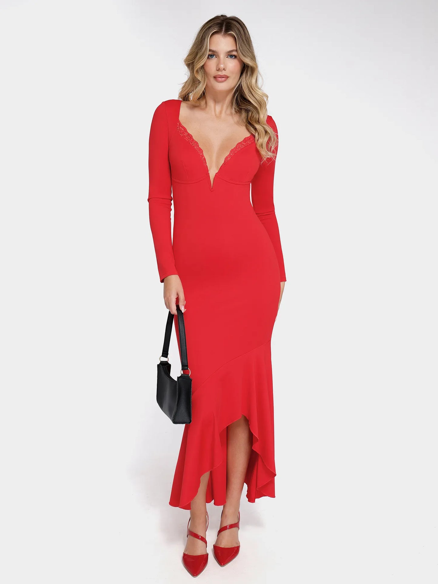 ELVA – Shapewear Maxi Jurk met Kant & Lange Mouwen