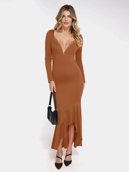 ELVA – Shapewear Maxi Jurk met Kant & Lange Mouwen