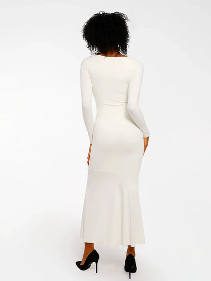 ELVA – Shapewear Maxi Jurk met Kant & Lange Mouwen