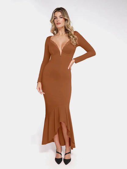 ELVA – Shapewear Maxi Jurk met Kant & Lange Mouwen