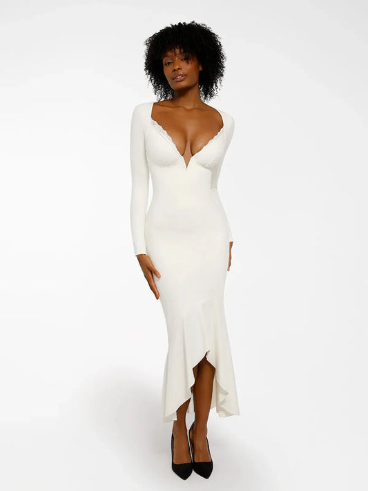 ELVA – Shapewear Maxi Jurk met Kant & Lange Mouwen