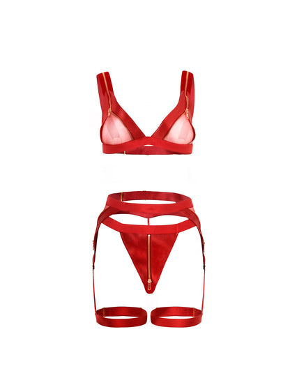Exposed – Vinyl & Mesh Lingerieset met Ritsdetails
