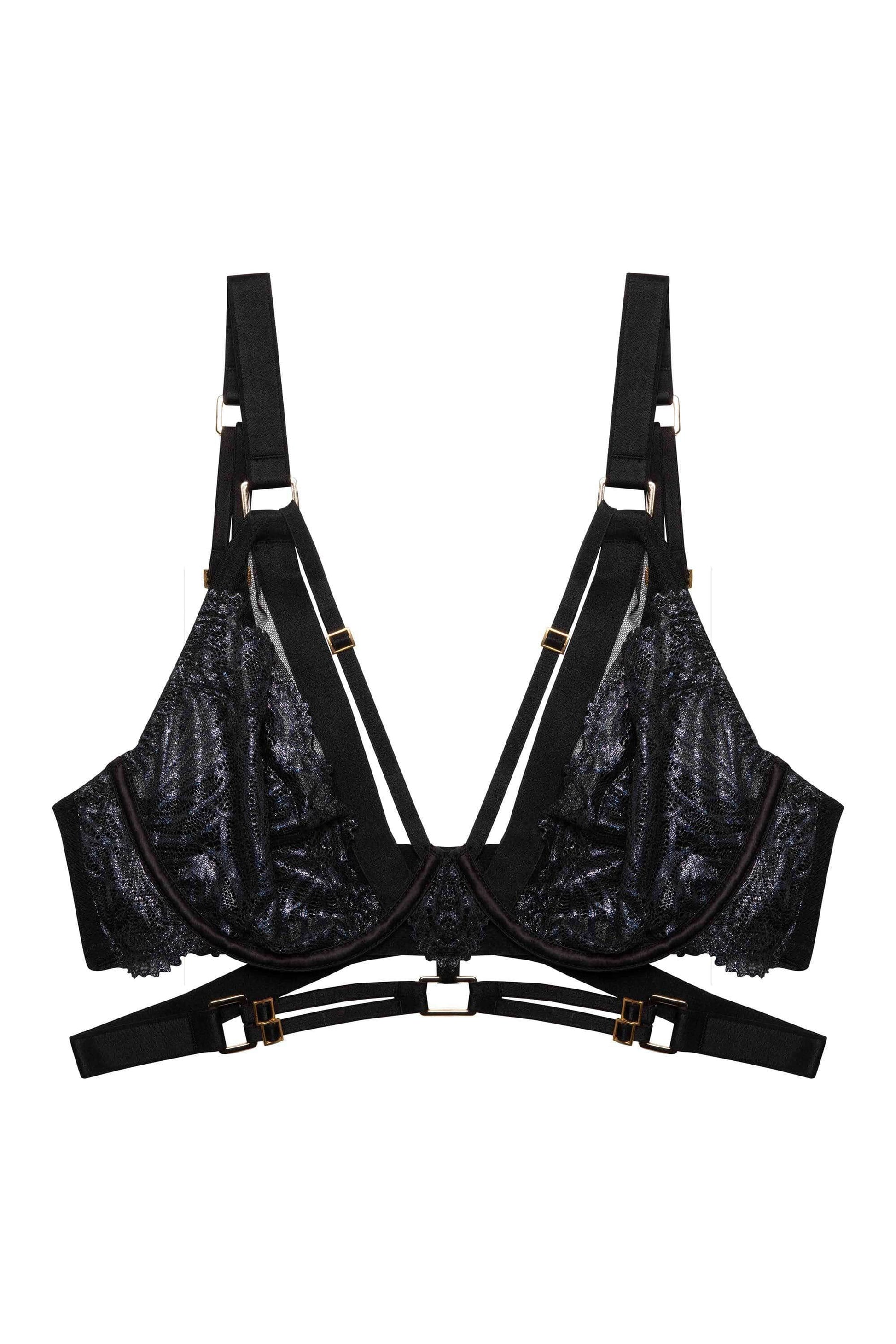 TABYX – Wet-Look Lace Plunge BH Zwart - LivingCurves Bra 30DD