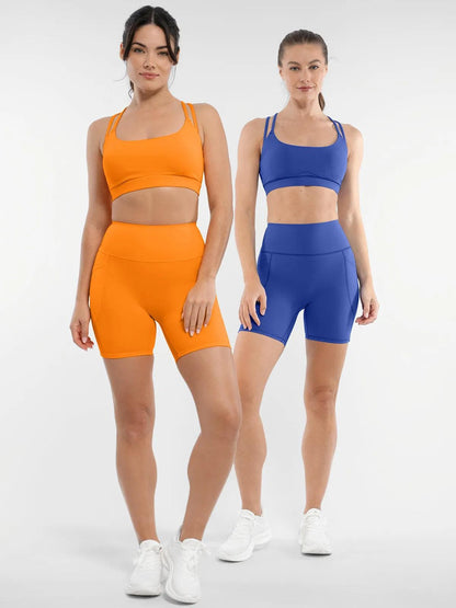 BRXL Cross Strap Sports Bra High-Waisted Shorts Set - LivingCurves Set / Black / XS