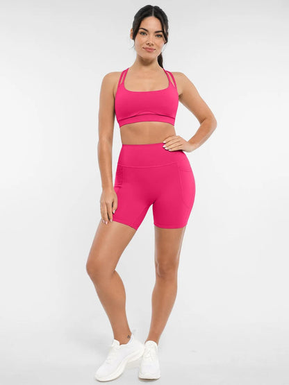 BRXL Cross Strap Sports Bra High-Waisted Shorts Set