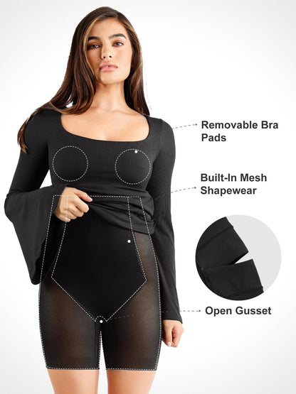 SORAYA – Shaping Midi Dress met Bell Sleeves