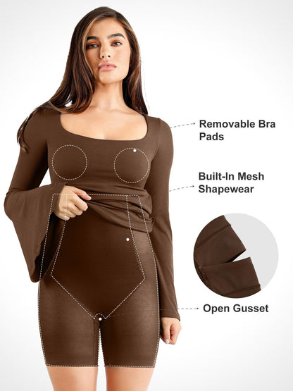 SORAYA – Shaping Midi Dress met Bell Sleeves