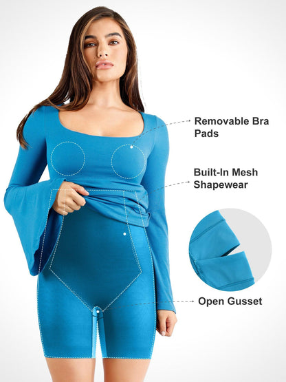SORAYA – Shaping Midi Dress met Bell Sleeves