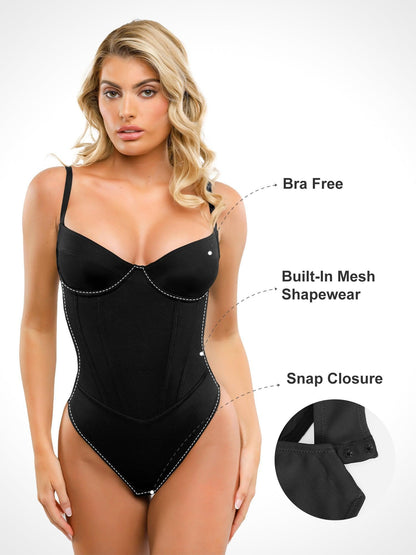 CÉLINE – Corset Style Thong Bodysuit - LivingCurves Tops Body Shaper Tank Wit / XS