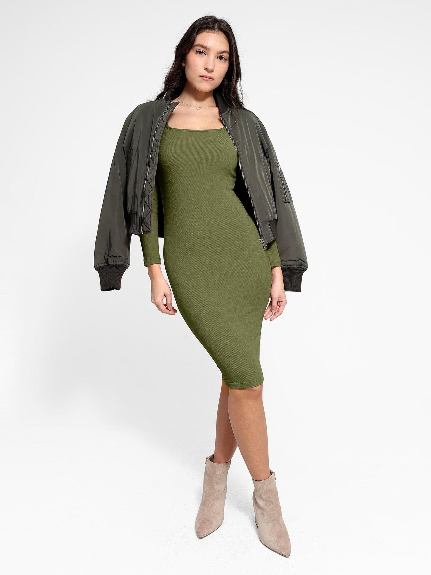 LOREN – Shaping Square Neck Midi Dress