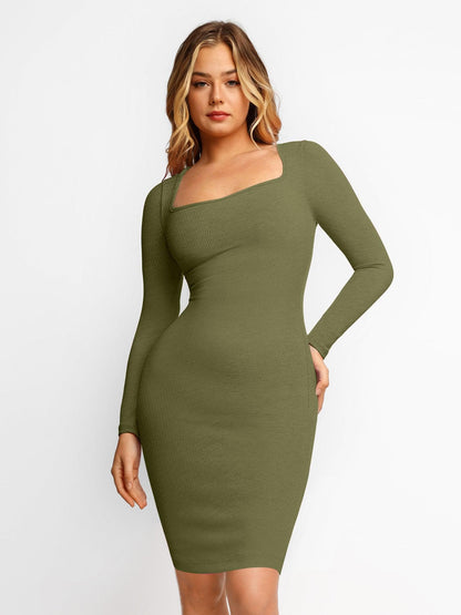 LOREN – Shaping Square Neck Midi Dress