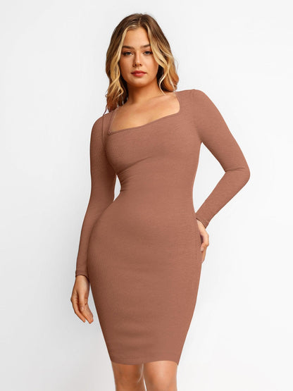 LOREN – Shaping Square Neck Midi Dress