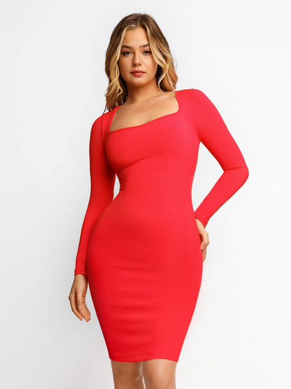 LOREN – Shaping Square Neck Midi Dress
