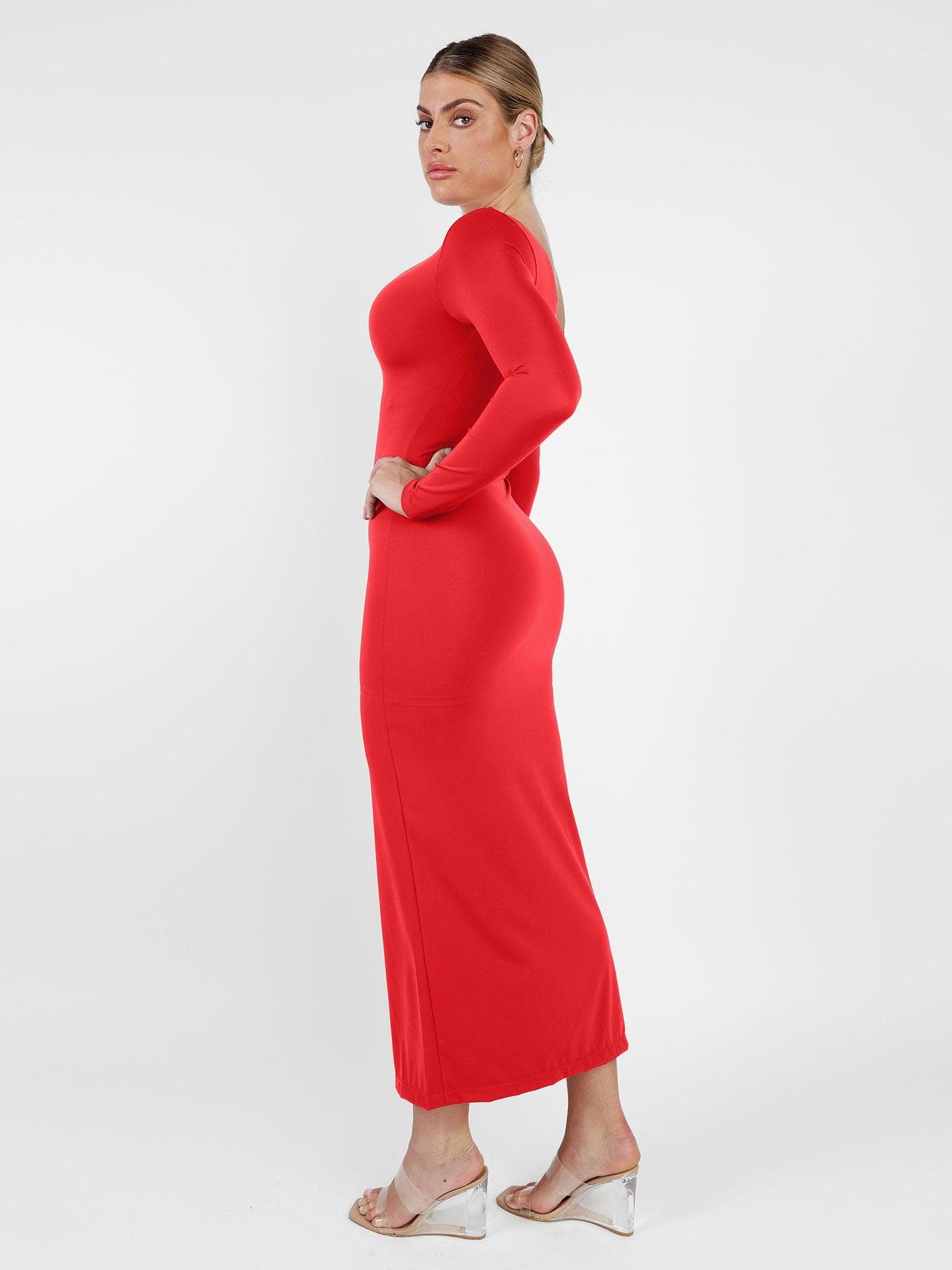 AMARA – Shaping Maxi Jurk met V-Hals & Lange Mouwen