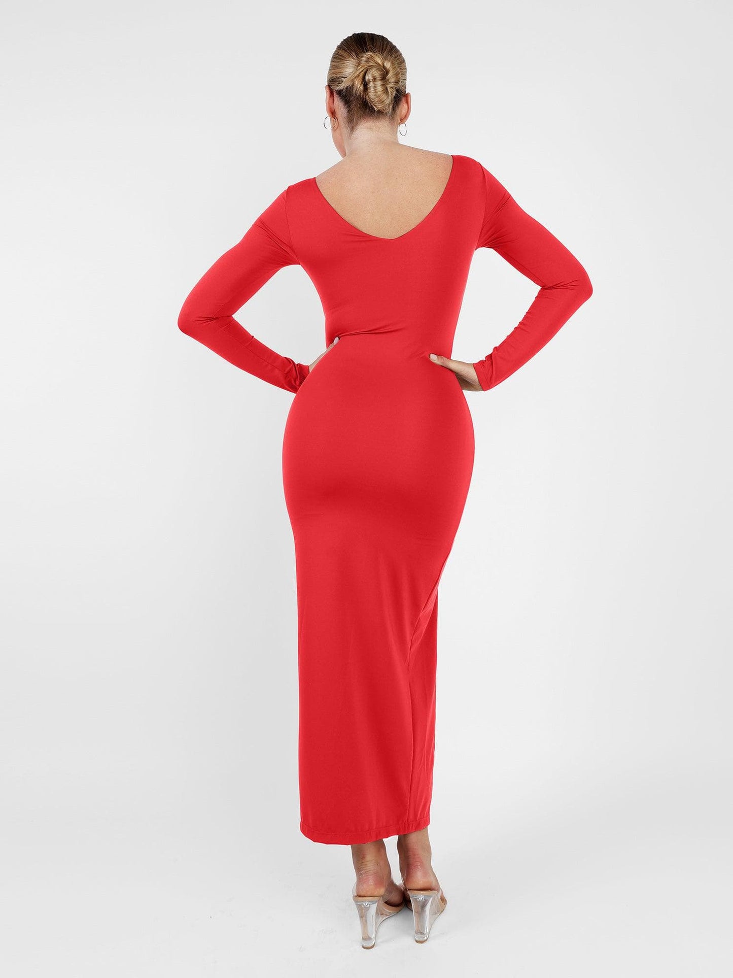 AMARA – Shaping Maxi Jurk met V-Hals & Lange Mouwen