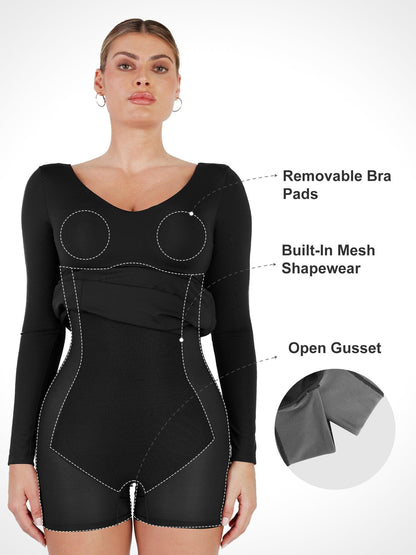 AMARA – Shaping Maxi Jurk met V-Hals & Lange Mouwen