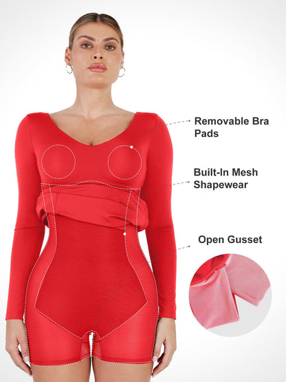 AMARA – Shaping Maxi Jurk met V-Hals & Lange Mouwen