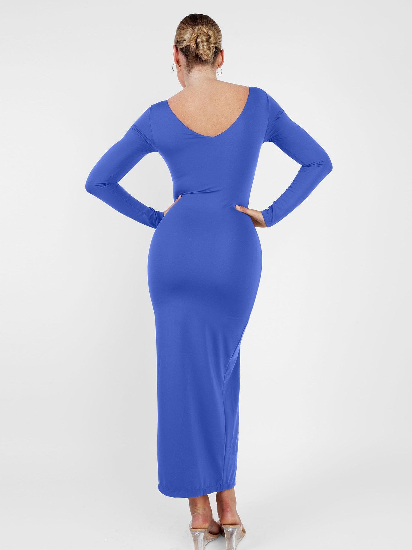 AMARA – Shaping Maxi Jurk met V-Hals & Lange Mouwen
