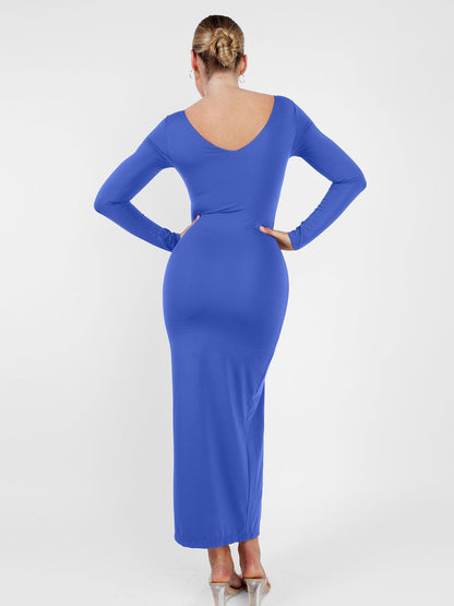 AMARA – Shaping Maxi Jurk met V-Hals & Lange Mouwen